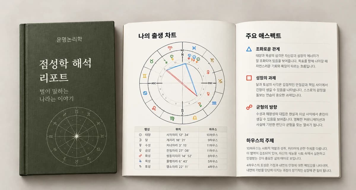 점성학 입문 리포트 표지와 본문을 표현한 이미지